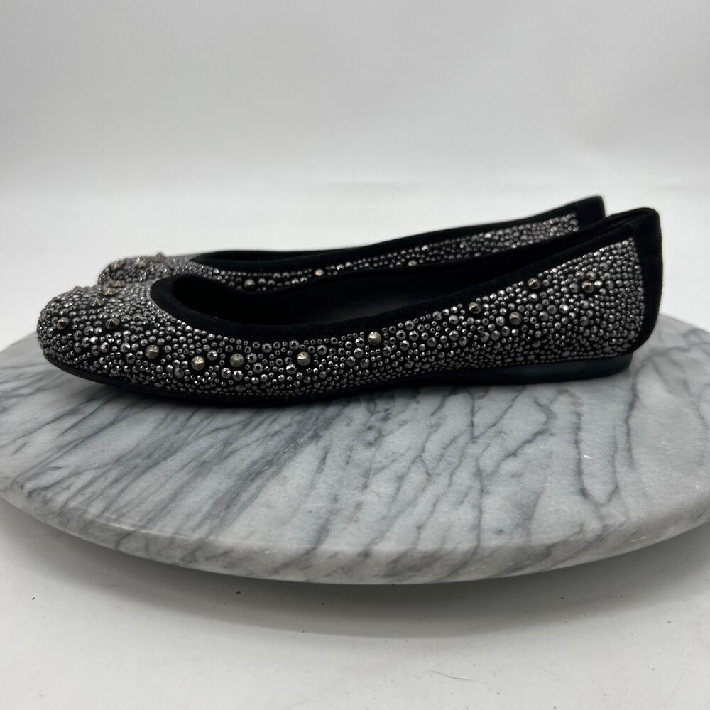Stuart Weitzman Flats Womens 8‎ Black Crystal Studded Suede Ballet Slippers - Picture 4 of 12